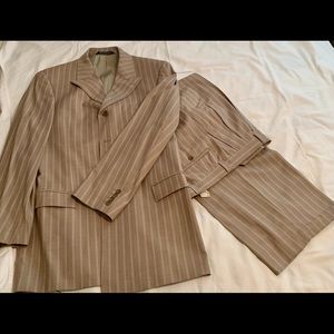 Men’s beige tan striped 2 piece suits W36 L42